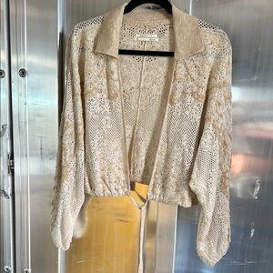 Anthropologie Beige Knit Open-Front Cardigan